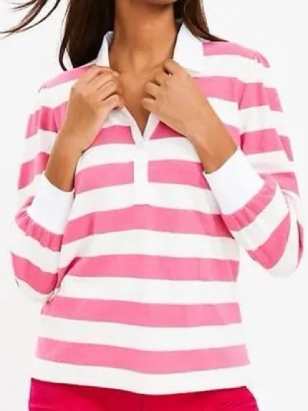 LOFT Striped Pink and White Rugby-Style Women's Top